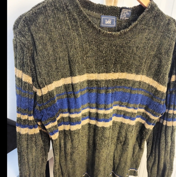 Vintage 2000s Y2k Acrylic Shiny Knit Cropped Sweater Green Stripe Womens S* - Picture 6 of 8